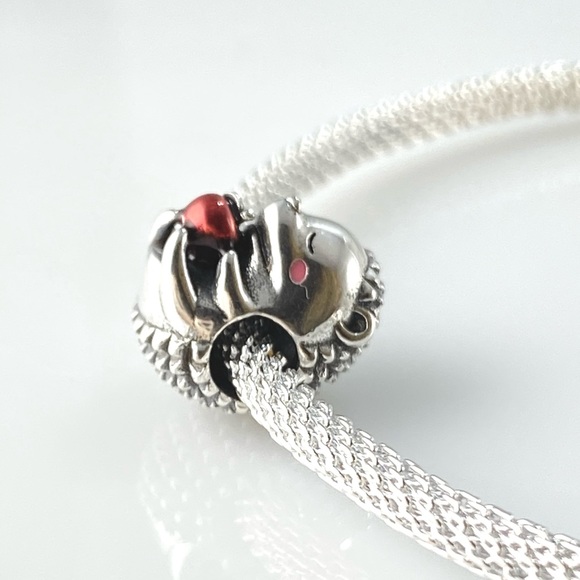 Sterling Silver Cute Hedgehog With Red Apple Charm - Picture 6 of 11